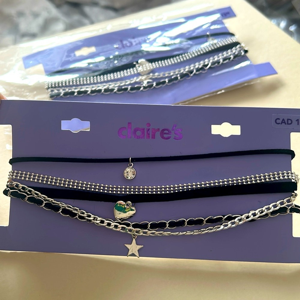 set of 5 chokers necklaces velvet ribbon and silver